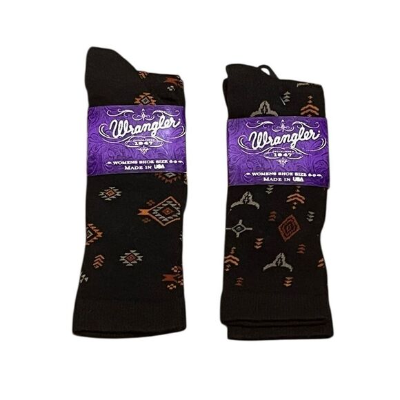 Wrangler Black and Brown Southwest Style Women’s Socks - Picture 1 of 8